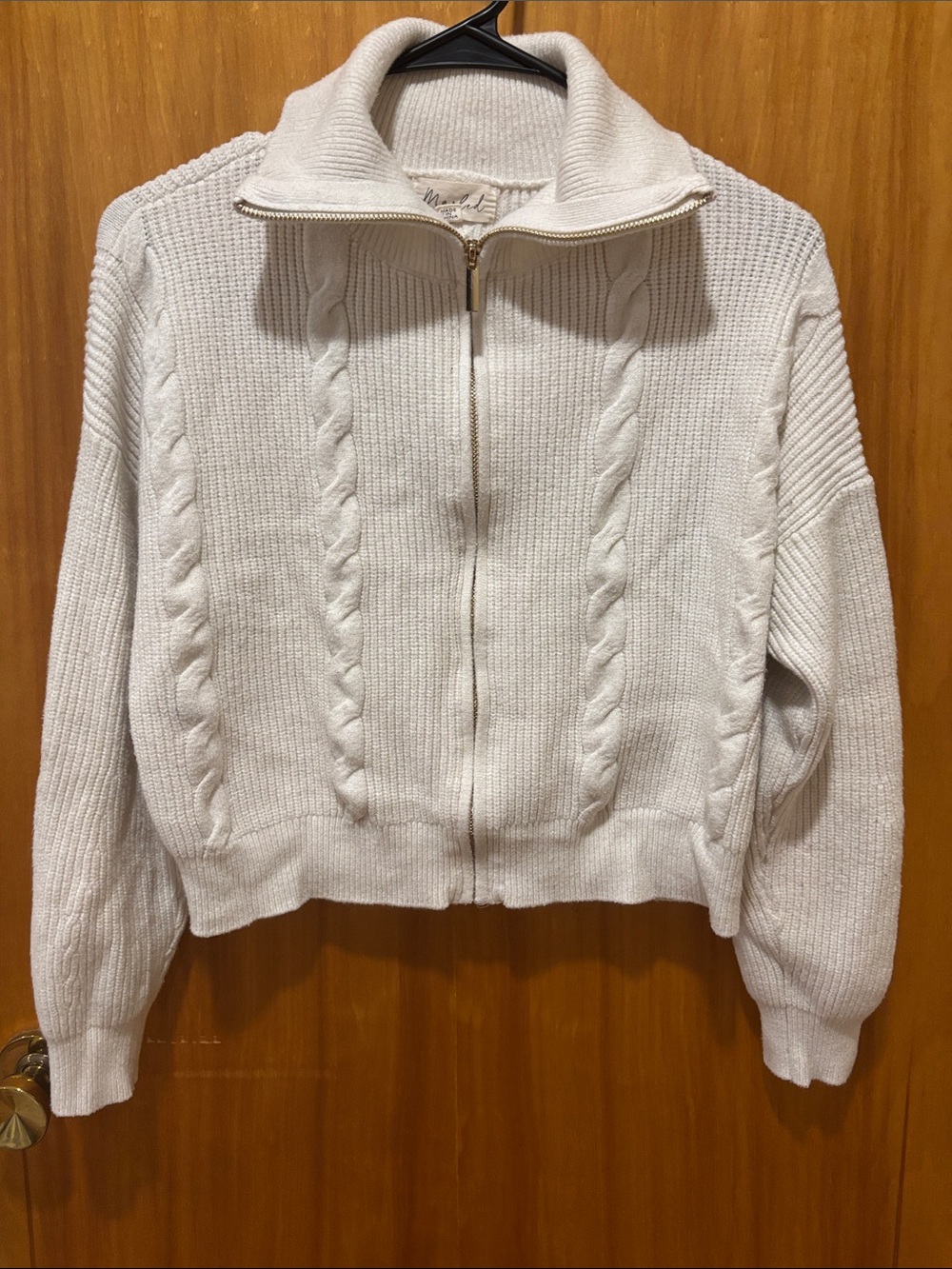 Marled Cream Cable Zip-Up Cardigan